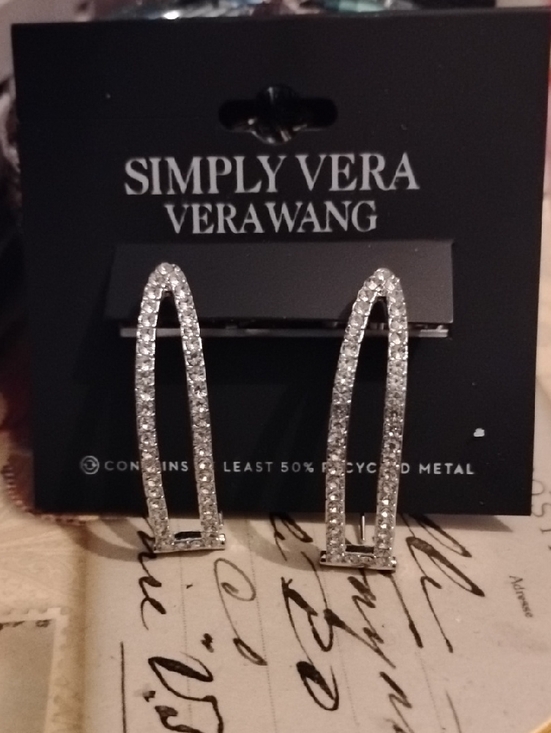 Simply Vera Vera Wang Jewelry - Simply Vera Vera Wang Silver Crystal Open Hoop Drop Earrings NWT